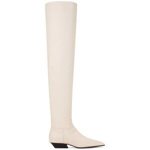 KHAITE Marfa Classic Flat Over The Knee Boots in Off White 41 Womens Thigh High